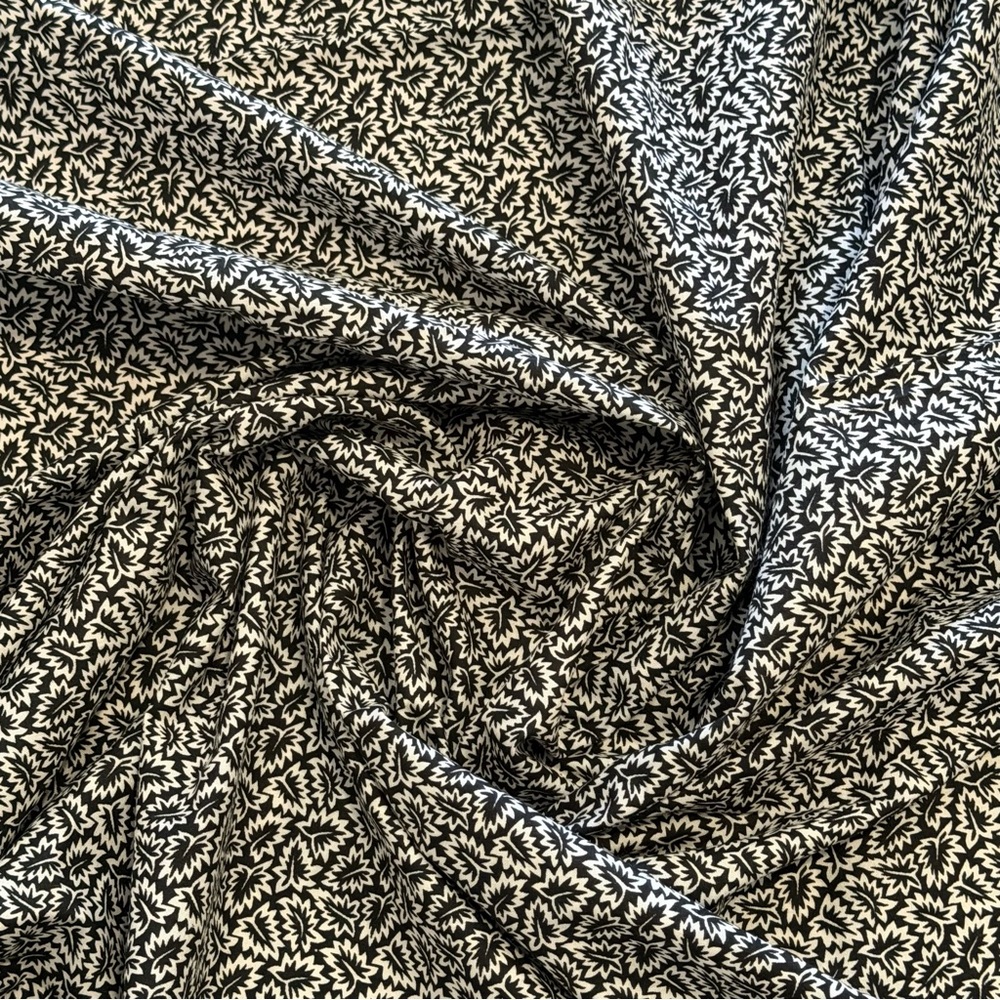1 yard Black and White Floral Cotton Fabric